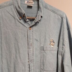 Casual Light Blue Denim Shirt with Embroidered Detail